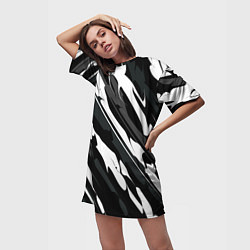 Футболка женская длинная Разводы белым на черном, цвет: 3D-принт — фото 2