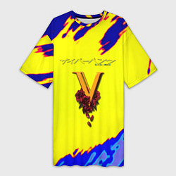 Футболка женская длинная Cyberpunk краски неоновые, цвет: 3D-принт