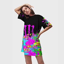 Футболка женская длинная Monster energy краски неоновые, цвет: 3D-принт — фото 2