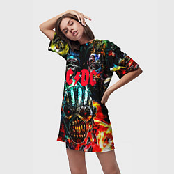 Футболка женская длинная ACDC рок монстры, цвет: 3D-принт — фото 2
