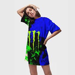 Футболка женская длинная Monster energy кислотный огонь, цвет: 3D-принт — фото 2