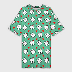 Футболка женская длинная Довольные зубы, цвет: 3D-принт