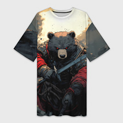 Футболка женская длинная Медведь самурай, цвет: 3D-принт