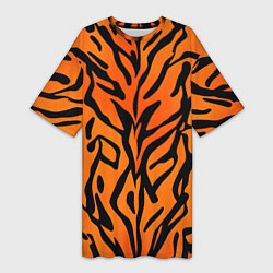 Женская длинная футболка Тигровый огненный паттерн