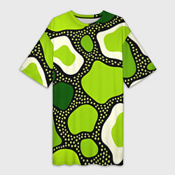 Женская длинная футболка Зеленая абстракция с кругами