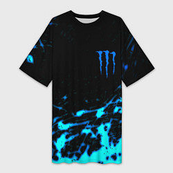 Женская длинная футболка Monster energy голубые краски
