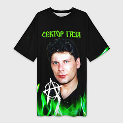 Женская длинная футболка Сектор газа зеленый огонь