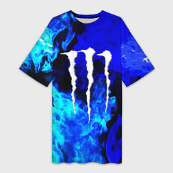 Футболка женская длинная Monster energy синий дым, цвет: 3D-принт