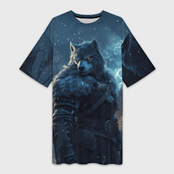 Футболка женская длинная Волк в доспехах, цвет: 3D-принт