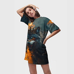 Футболка женская длинная Злой волк в огне, цвет: 3D-принт — фото 2