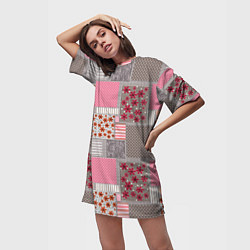 Футболка женская длинная Розово-серые разноцветные лоскуты, цвет: 3D-принт — фото 2