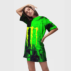 Футболка женская длинная Monster energy green fire, цвет: 3D-принт — фото 2