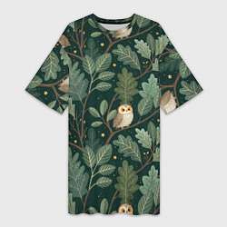 Женская длинная футболка Совы в лесу