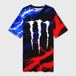 Футболка женская длинная Monster energy молнии неон, цвет: 3D-принт