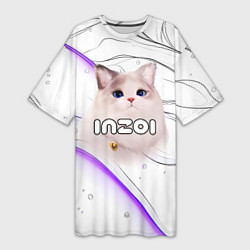 Футболка женская длинная Inzoi лого с кошкой, цвет: 3D-принт