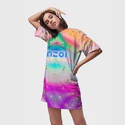 Футболка женская длинная Inzoi с золотыми звездочками, цвет: 3D-принт — фото 2