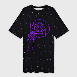 Футболка женская длинная Череп в космосе, цвет: 3D-принт