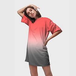 Футболка женская длинная Бледный красно-серый градиент, цвет: 3D-принт — фото 2