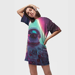 Футболка женская длинная Космонавт треугольник в космосе, цвет: 3D-принт — фото 2