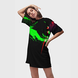 Футболка женская длинная Color black green red, цвет: 3D-принт — фото 2