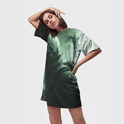 Футболка женская длинная Зеленый скелет космонавта, цвет: 3D-принт — фото 2