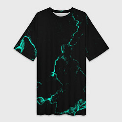 Футболка женская длинная Color black turquoise, цвет: 3D-принт