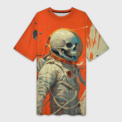 Футболка женская длинная Скелет космонавт и краска на фоне, цвет: 3D-принт
