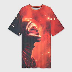 Футболка женская длинная Девушка в космосе в костюме чужого, цвет: 3D-принт