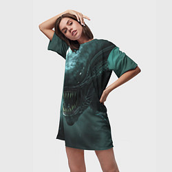 Футболка женская длинная Чужой в космосе, цвет: 3D-принт — фото 2