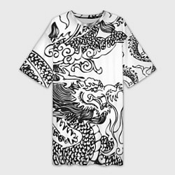 Футболка женская длинная Татуировка дракона на белом, цвет: 3D-принт