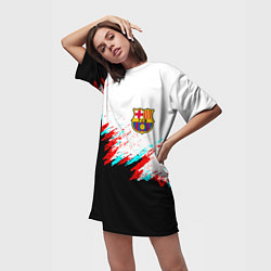 Футболка женская длинная Barcelona глитч краски, цвет: 3D-принт — фото 2