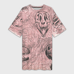 Женская длинная футболка Черепа динозавров - эскиз