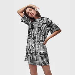 Футболка женская длинная Чёрно-белые абстракция точки полоски, цвет: 3D-принт — фото 2