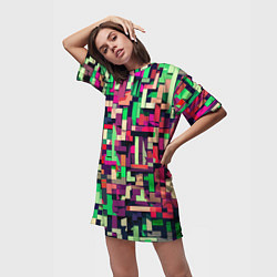 Футболка женская длинная Зелёно-розовый геометричные фигуры, цвет: 3D-принт — фото 2