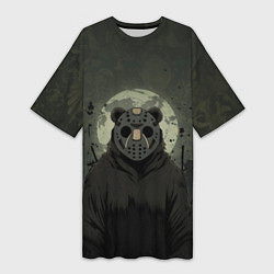 Футболка женская длинная Мишка в хоккейной маске, цвет: 3D-принт