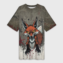 Футболка женская длинная Карикатурный лис, цвет: 3D-принт