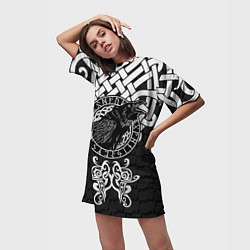 Футболка женская длинная Узор - ворон, цвет: 3D-принт — фото 2