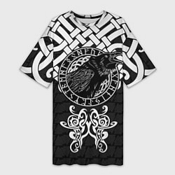 Футболка женская длинная Узор - ворон, цвет: 3D-принт