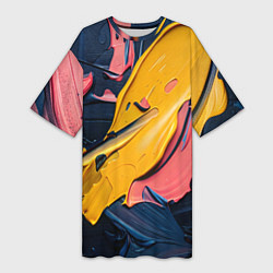 Футболка женская длинная Мазки акриловой краски, цвет: 3D-принт