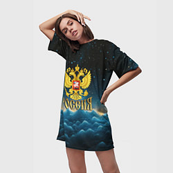 Футболка женская длинная Россия - герб на синем небе, цвет: 3D-принт — фото 2