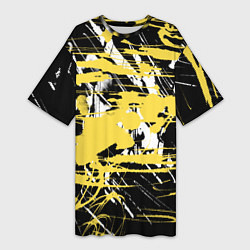 Женская длинная футболка Желтая краска на черном