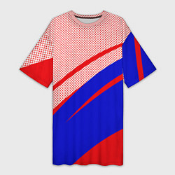 Женская длинная футболка Красно-синий текстурный с полосами