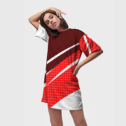 Футболка женская длинная Красно-белый абстрактный с полосами, цвет: 3D-принт — фото 2