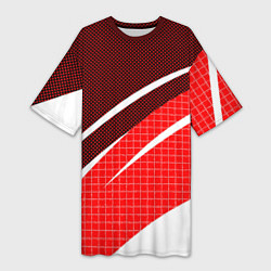 Футболка женская длинная Красно-белый абстрактный с полосами, цвет: 3D-принт