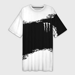 Футболка женская длинная Monster energy белые краски, цвет: 3D-принт
