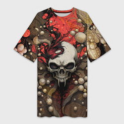 Футболка женская длинная Зловещий череп с клыками, цвет: 3D-принт