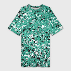 Женская длинная футболка Бирюзовый с чёрно-белыми пятнами