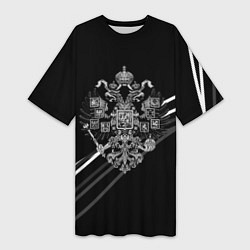 Футболка женская длинная Имперский герб чёрный с полосами, цвет: 3D-принт