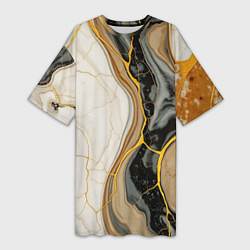 Женская длинная футболка Золотистые прожилки в мраморе