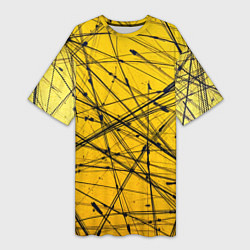 Женская длинная футболка Черные штрихи на желтом